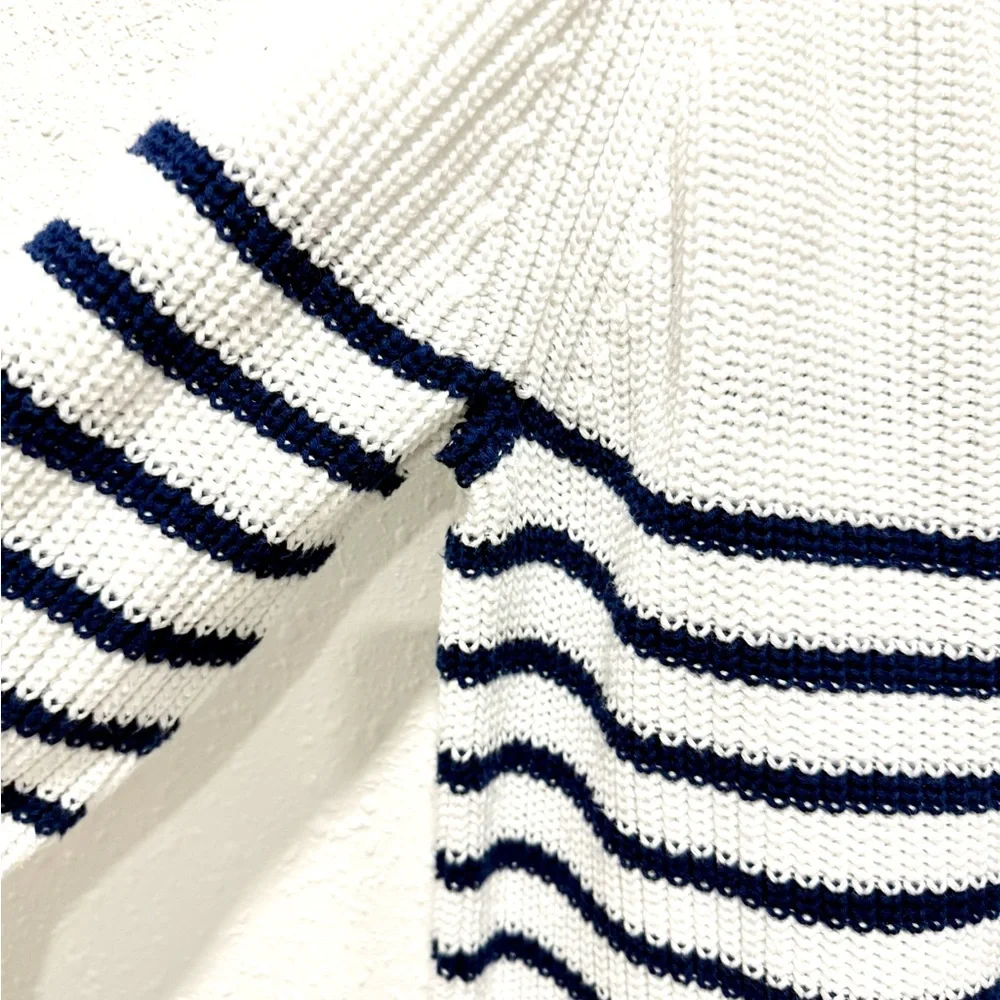 J.‎ Crew Factory cotton button mock neck Striped Sweater L